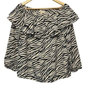Michael Michael Kors Women Size L Zebra Print Ruffle Blouse Y2K Preppy Designer
